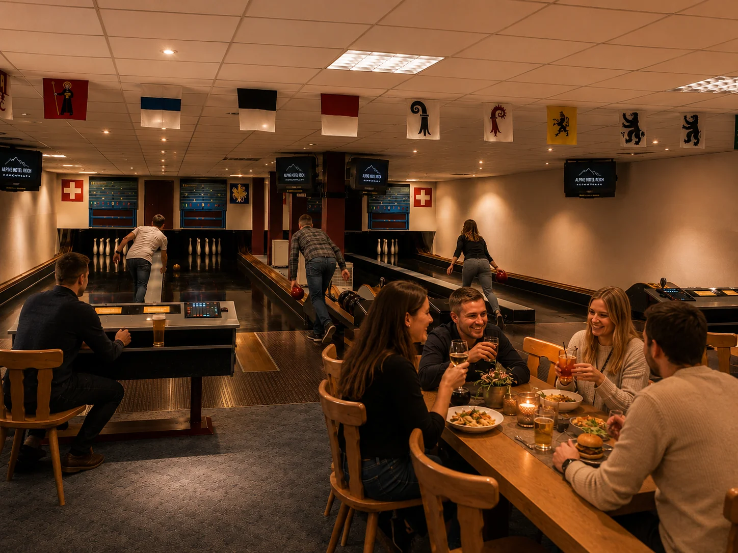 Food and drinks served at the bowling lanes — Alpine Hotel Reich